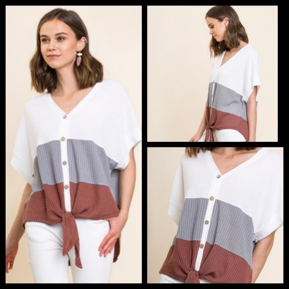 UMGEE Tri-Color Waffle Knit Top!